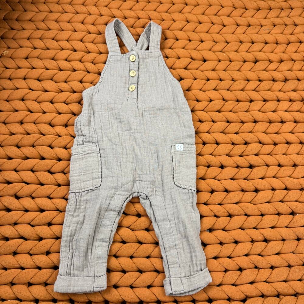 Little Planet Organic Muslin Cotton Overalls Romper Baby Boy 6 Month Taupe Beige